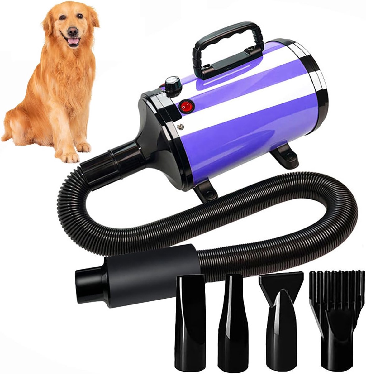 Huisdier Droger - Honden Föhn - Vacht Drogen - Instelbare Temperatuur Snelheid - 4 Opzetstukken