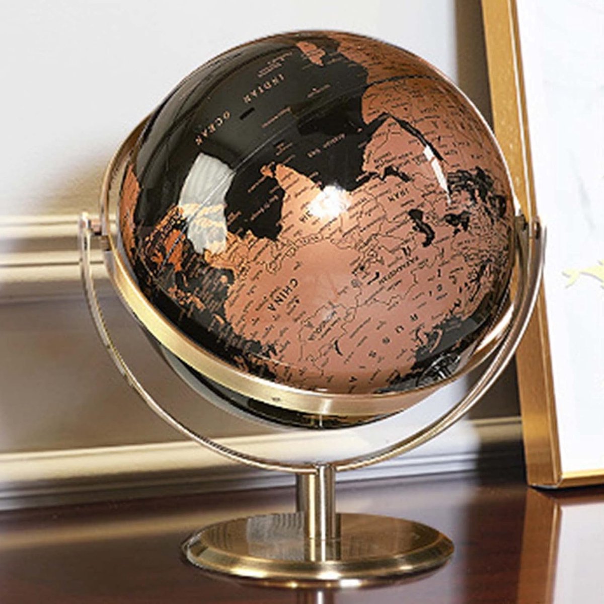 Draaibare Wereldbol - Educatieve Globe - Decoratie en Educatie - Luxe Zwart Gouden Design - 20 cm Diameter