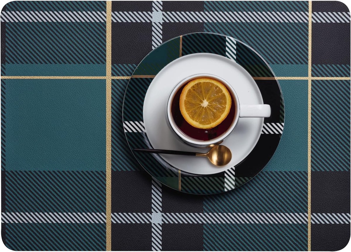 Tafelkleed - Placemat - Eettafel decoratie - Kunstleer patroon - 46 x 33 cm - Petrol