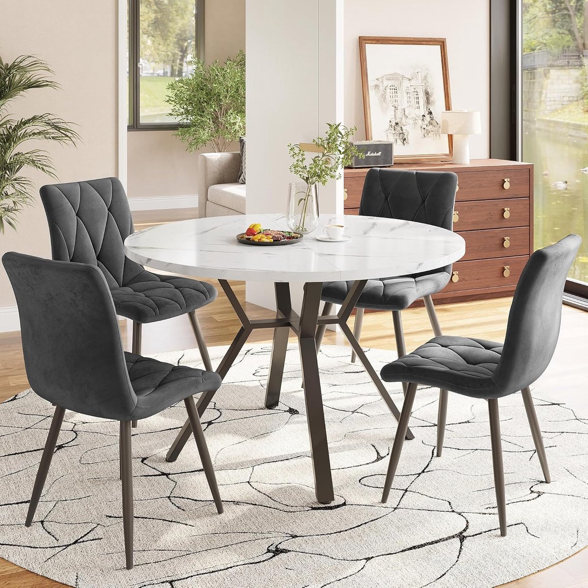 Eettafel Stoelenset - Keukentafel Set - Gezellig Dineren - Marmerlook Tafelblad - 100x100x