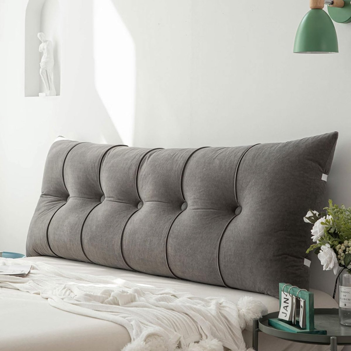 Hoofdkussen Bed - Leeskussen Rugsteun - Ontspannen Zitten - Ergonomisch Ontwerp - 200x55x18cm - Donkergrijs