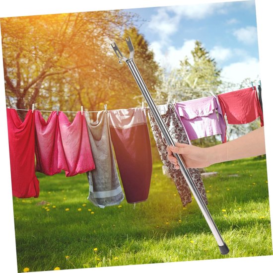 Waslijnstok Uitschuifbaar - Kledingstok Reikhaak - Kleding Ophangen Hangen - Roestvrijstaal Duurzaam - 65cm Verstelbaar - Zilver — afbeelding 3