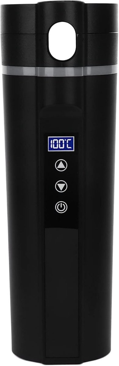 Verwarmde Reismok - Slimme Mok Thermos - Onderweg Dranken Warm - Instelbare Temperatuur - 450ml 23.5cm Hoog - Zwart