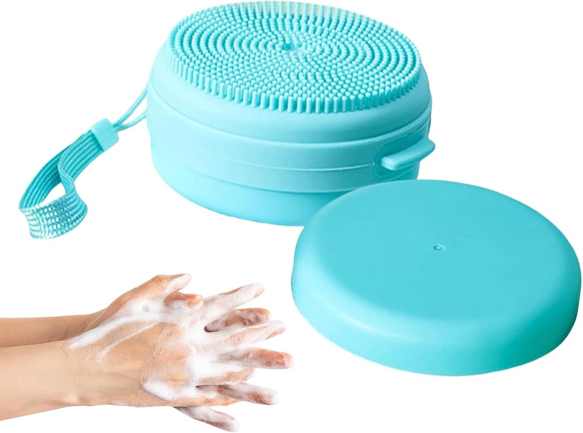 Siliconen Badborstel - Handheld Huidborstel - Dagelijkse Reiniging - Ingebouwde Zeepdispenser - 8.99 x 8.99 x 5 cm - Blauw
