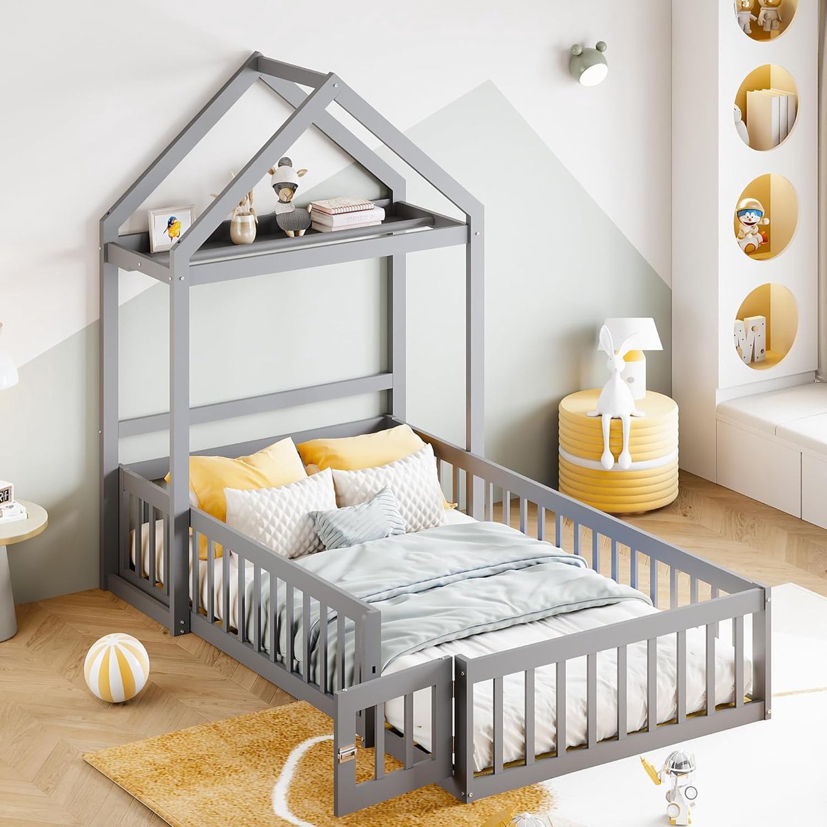 Kinderhoogslaper - Houten Bed - Spelen en Slapen - Met Opbergruimte - 90x200cm - Grijs