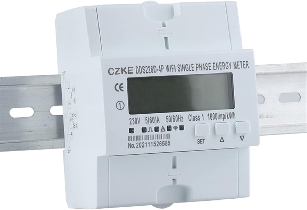 Slimme Energiemeter - Stroommeter Wattmeter - Energie Verbruik Meten - WIFI Connectiviteit - 65A DIN-rail