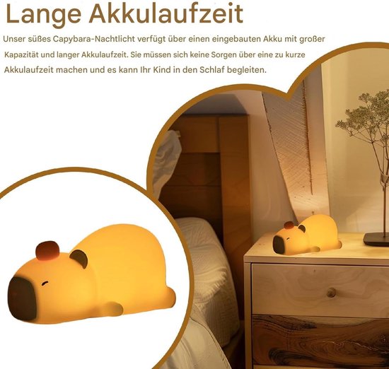 Nachtlamp Capybara - Dierenlamp Kinderlamp - Slaapkamer Decoratie - Zacht Siliconen Materiaal - 12 x 10 cm — afbeelding 5