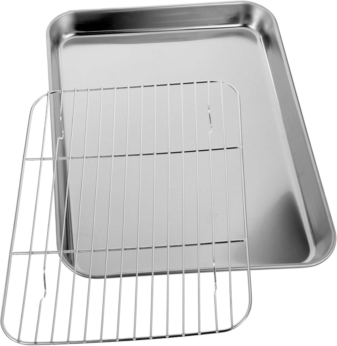 Roestvrijstalen Bakplaat Set Ovenplaat met Rooster Bakken en Koelen Vaatwasserbestendig 26.5x20.5x2.5cm Zilver