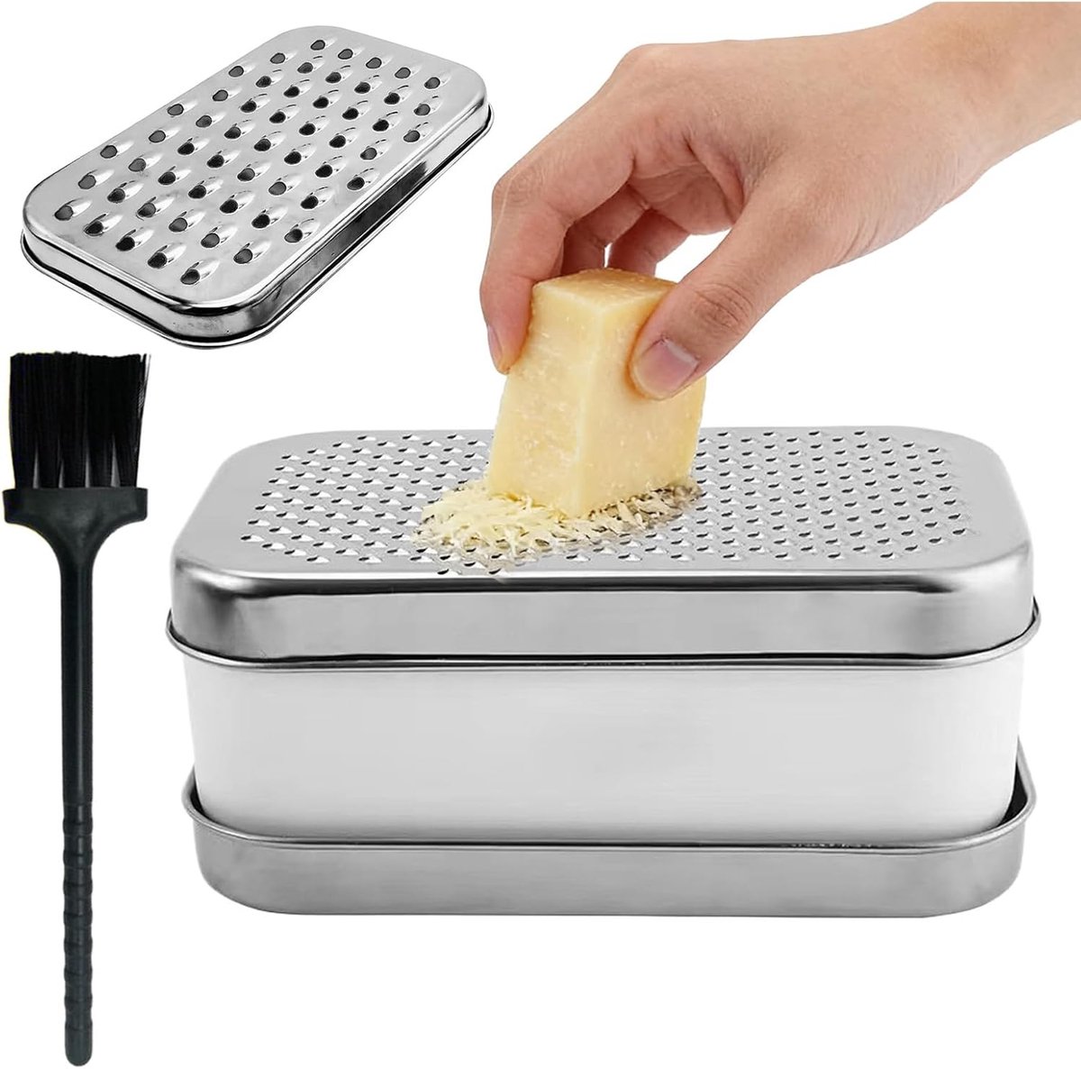 Groente Rasp Set - Keuken Snijder - Snel Ingrediënten Bereiden - Met Opvangbak - 17x10x7cm - Wit