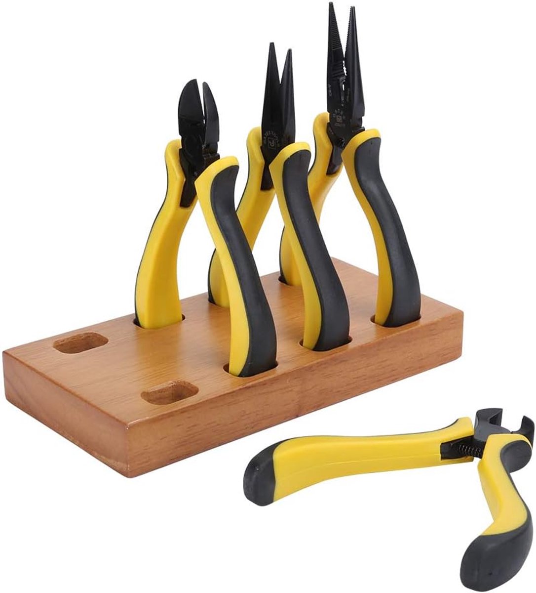 Tangenset 4-delig - Gereedschapset - Draden Bewerken - Precisie Kaken - Met Houten Basis