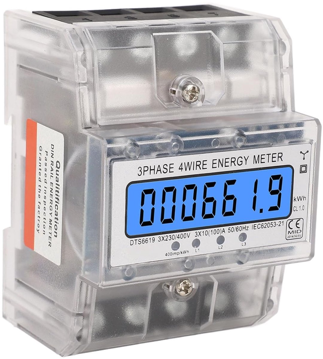 Energiemeter - Stroommeter - Industrieel Meten - DIN-rail Installatie - 10-100A - Wit