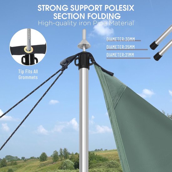 Tent Stokken - Verstelbare Stokken - Kampeer Luifel - Sterk Aluminium - 95-230 cm - Zilverkleurig — afbeelding 4
