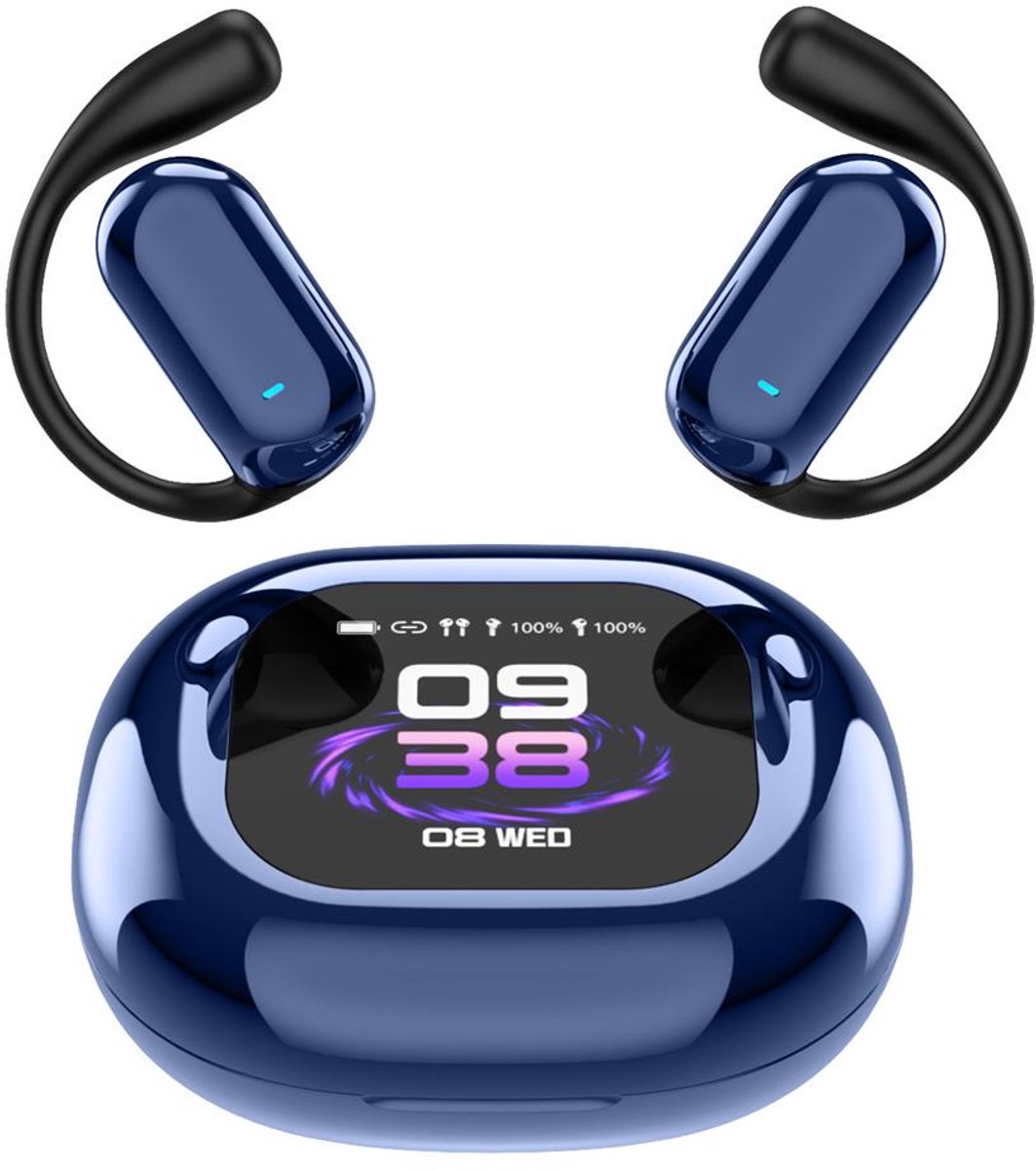 De Beste Gadgets Draadloze Oordopjes – Bluetooth 5.4 – Open Ear Sport Earbuds – 70 Uur Batterij – Waterbestendig IPX5 – Met Touchscreen Case