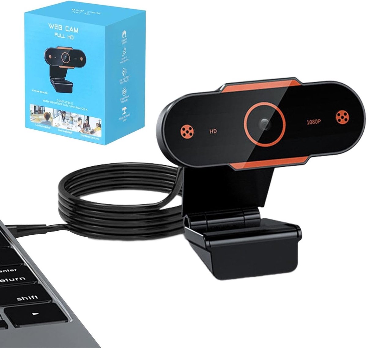 Webcam - Video camera - Videogesprekken - Hoge kleurweergave - 11 x 8.7 x 6.8 cm - Oranje