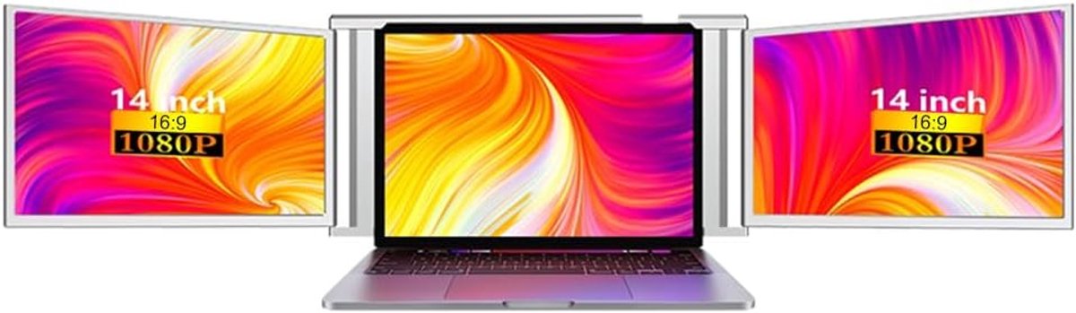 Laptop Uitbreidingsscherm - Draagbare Monitor - Productiviteit Vergroten - Twee Extra Schermen - 14 Inch FHD - Grijs