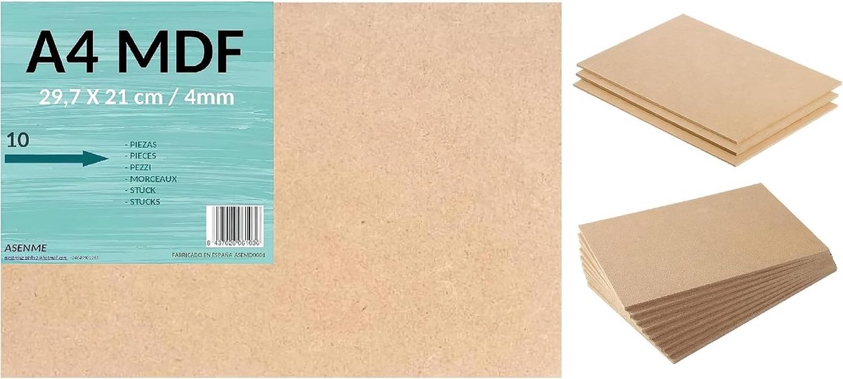 Houten Platen - MDF Platen - Hobby Knutselen - Duurzaam Bos - A4 Formaat 4mm - Natuurlijk
