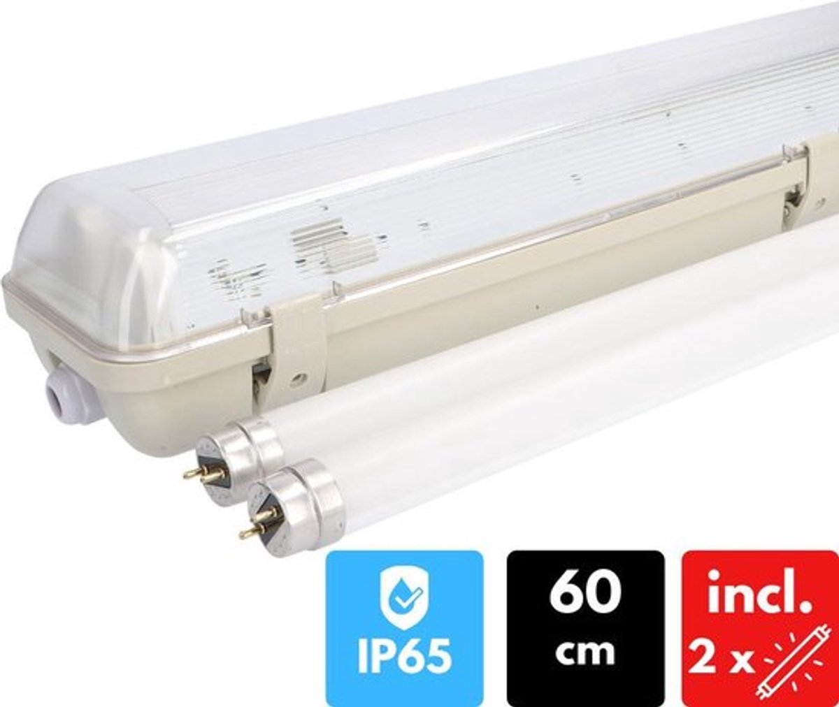 Proventa EcoPlus LED TL Dubbel Armatuur 60cm incl 2 LED buizen - Binnen & Buiten - Tl-buizen - Tl-armaturen - Tl-verlichting