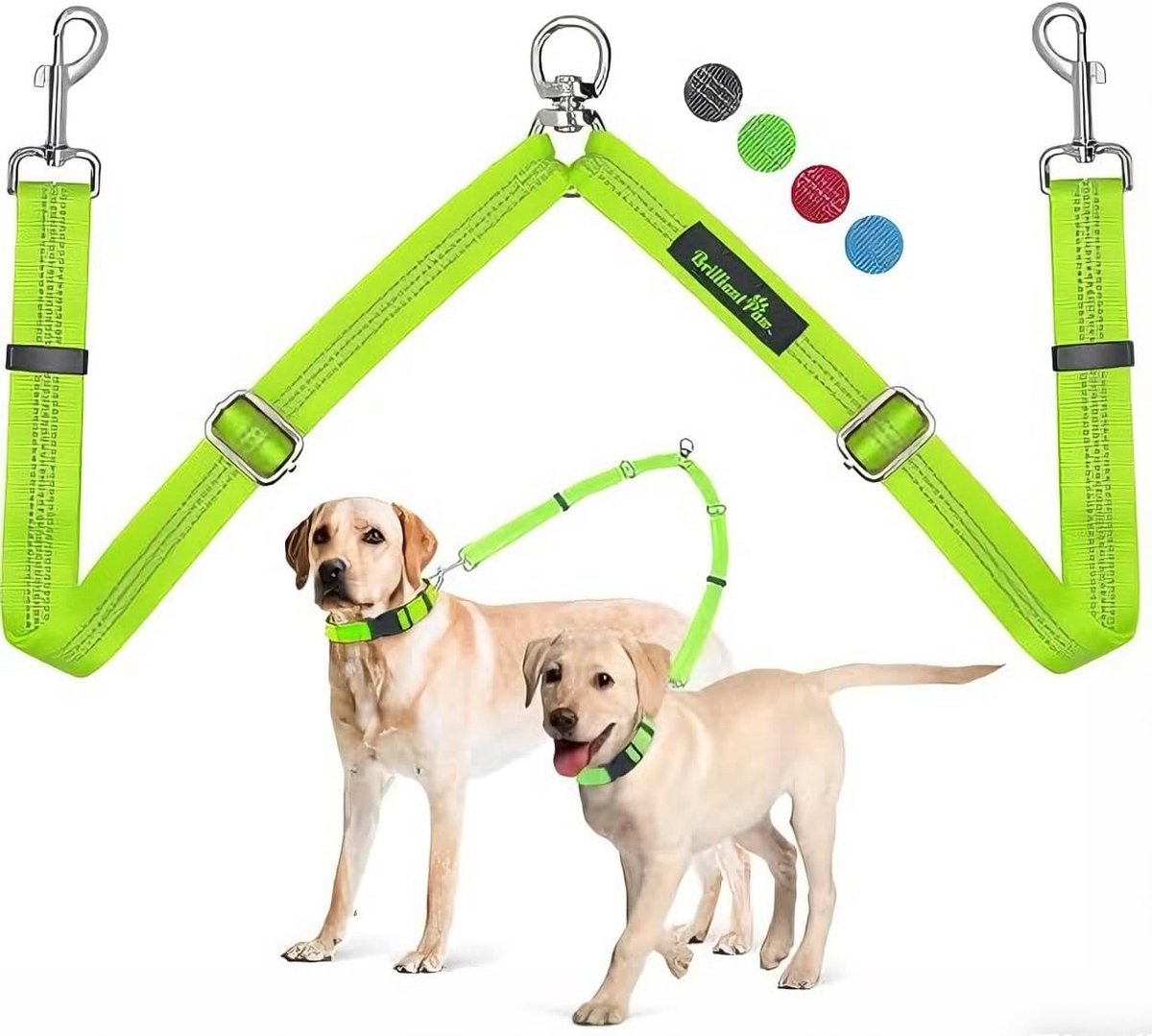 Dubbele Hondenriem - Leiband Splitter - Twee Honden Uitlaaten - Verstelbare Lengte Klitvrij - 20-32 Inch - Groen