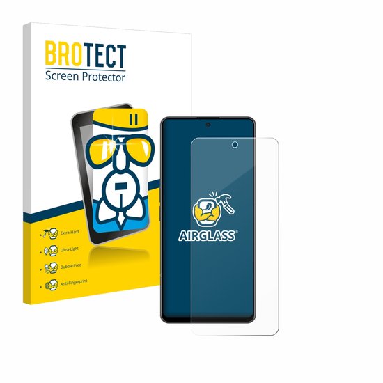 Brotect screenprotector verpakking naast een smartphone met transparante screenprotector.