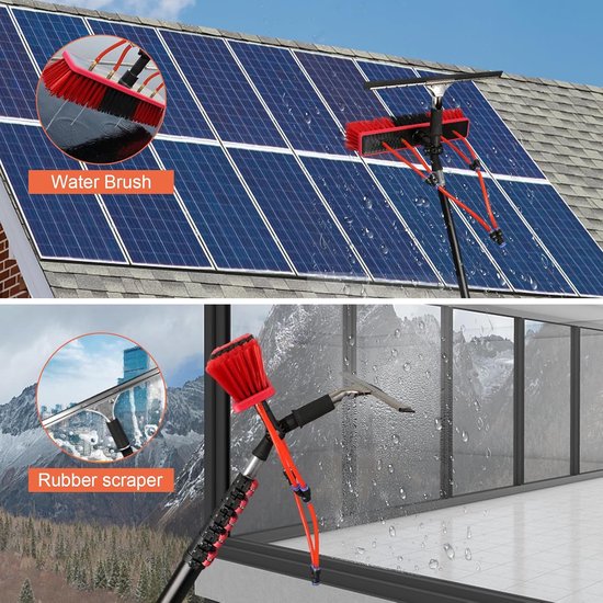 Wasborstel Telescoopsteel - Raamreiniger Wateraansluiting - Zonnepanelen Ramen Reinigen - Versterkte Aluminiumlegering - 54-72M Lengte - Zwart van Merkloos	 — afbeelding 2