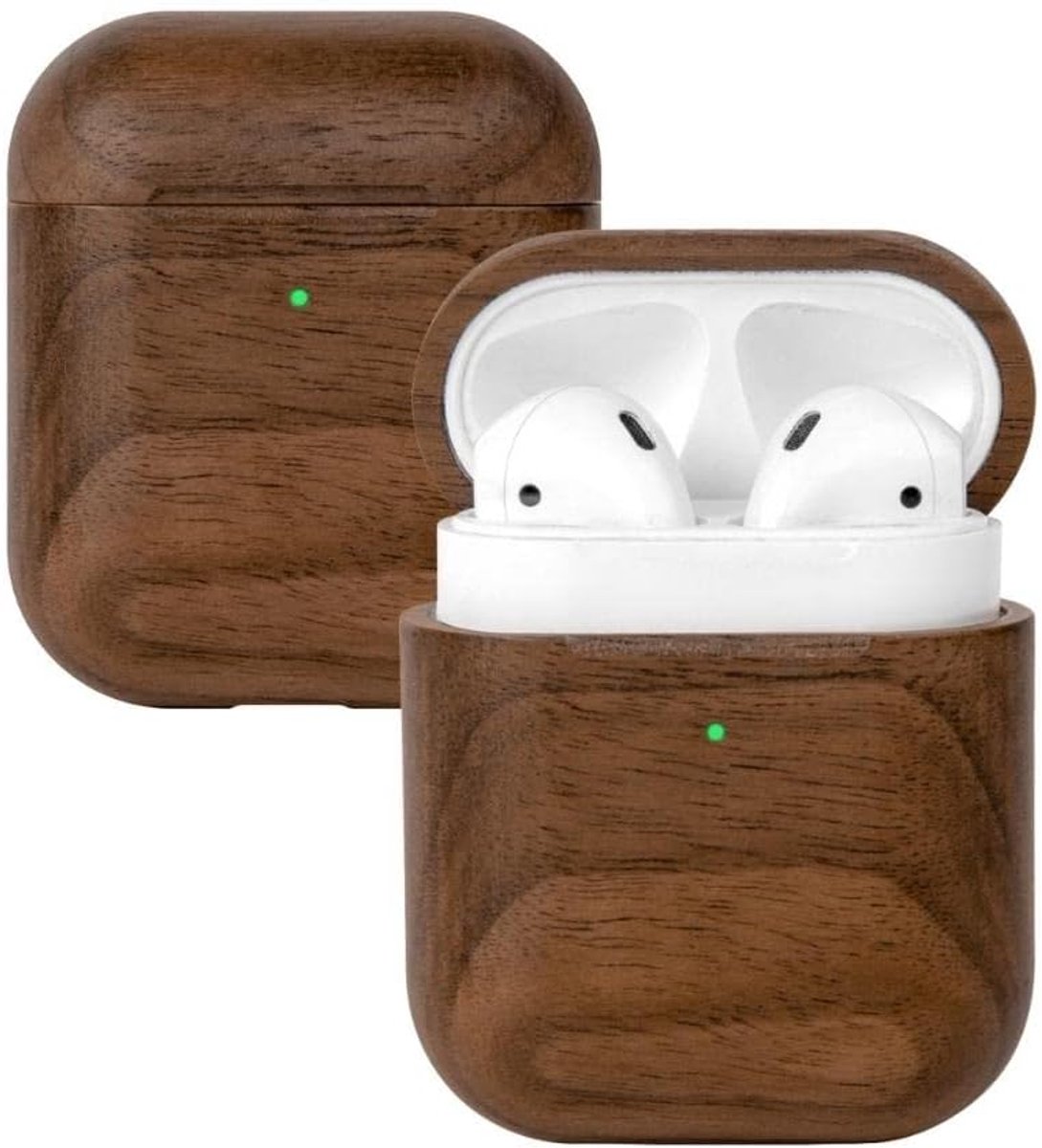 Airpods Hoesje - Draadloze Oplader Cover - Dagelijks Gebruik - Echt Hout Design - 13 Gram - Walnoot