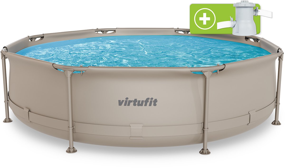 VirtuFit Rond Zwembad Ø305 x 76 cm - Incl. Filterpomp - Opzetzwembad - Duurzaam & Veilig Stalen Frame - Beige