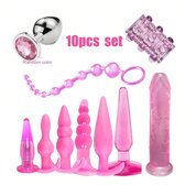 Daity Siliconen Buttplug Set 10-delig – Beginners Anale Pluggen Set met Verschillende Maten & Vormen – Flexibel, Huidvriendelijk, Trainingsset met Anaalkralen & Dildo – Seksspeeltje voor Vrouwen & Koppels – Roze