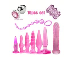 Daity Siliconen Buttplug Set 10-delig – Beginners Anale Pluggen Set met Verschillende Maten & Vormen – Flexibel, Huidvriendelijk, Trainingsset met Anaalkralen & Dildo – Seksspeeltje voor Vrouwen & Koppels – Roze