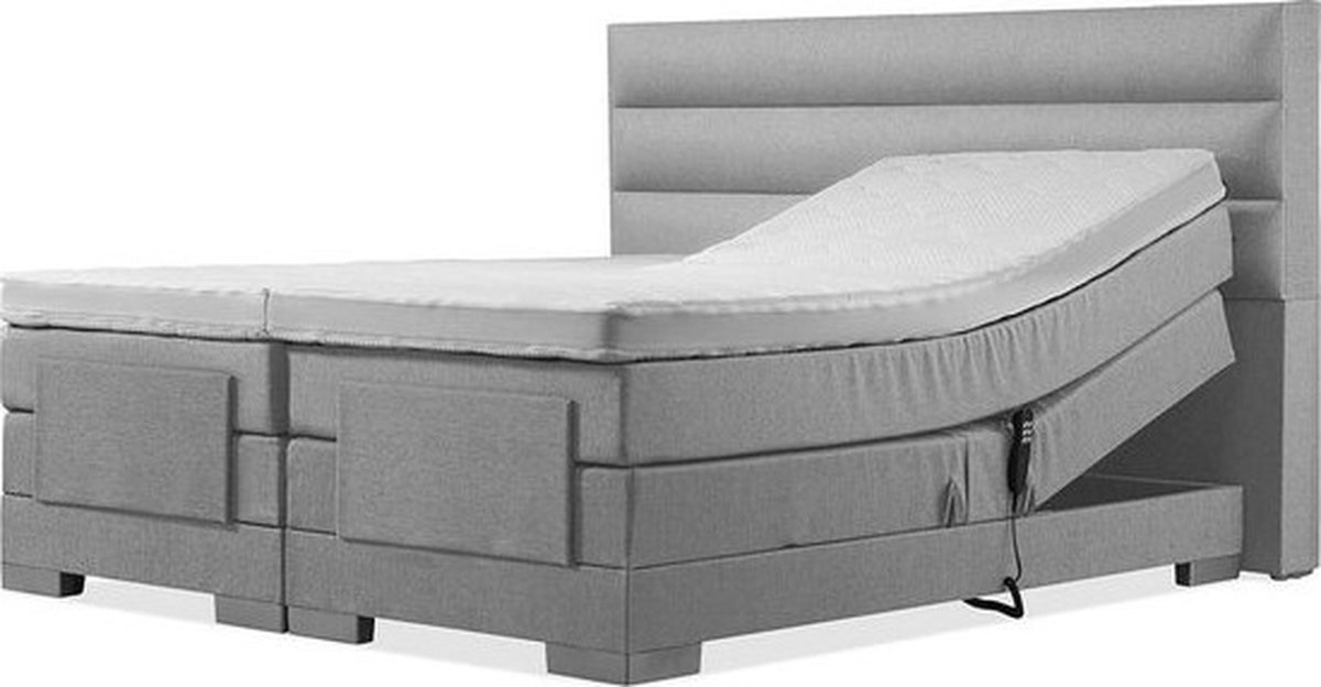 Elektrische Boxspring - 80x190 - Incl. verticaal hoofdbord - Zilvergrijs met plint