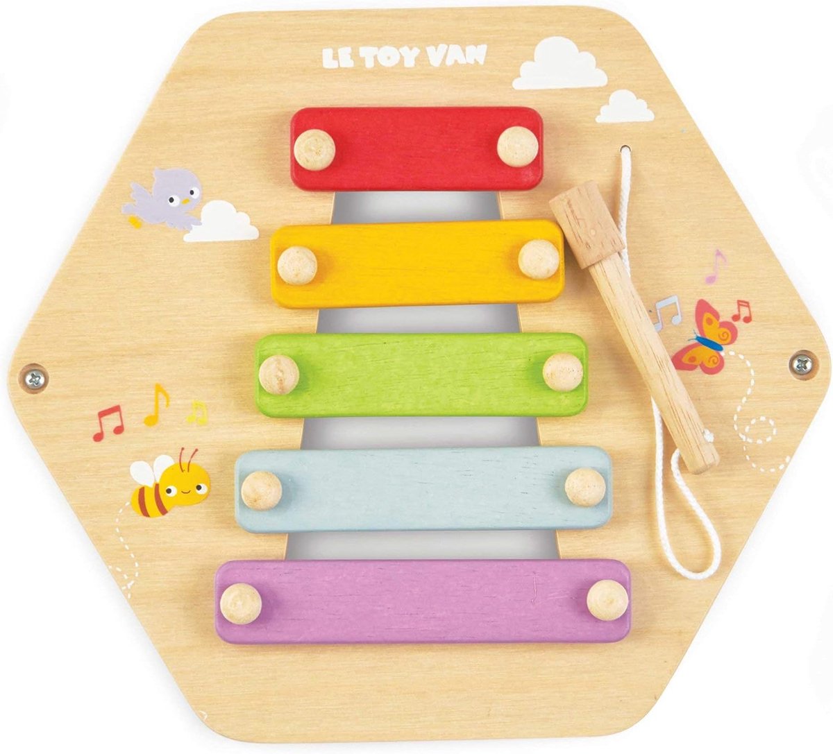 Houten Xylofoon - Muziek Speelgoed - Vroege Muzikale Opvoeding - Zeshoekige Tegels - 19.8 x 3 x 17.5 cm - Meerkleurig
