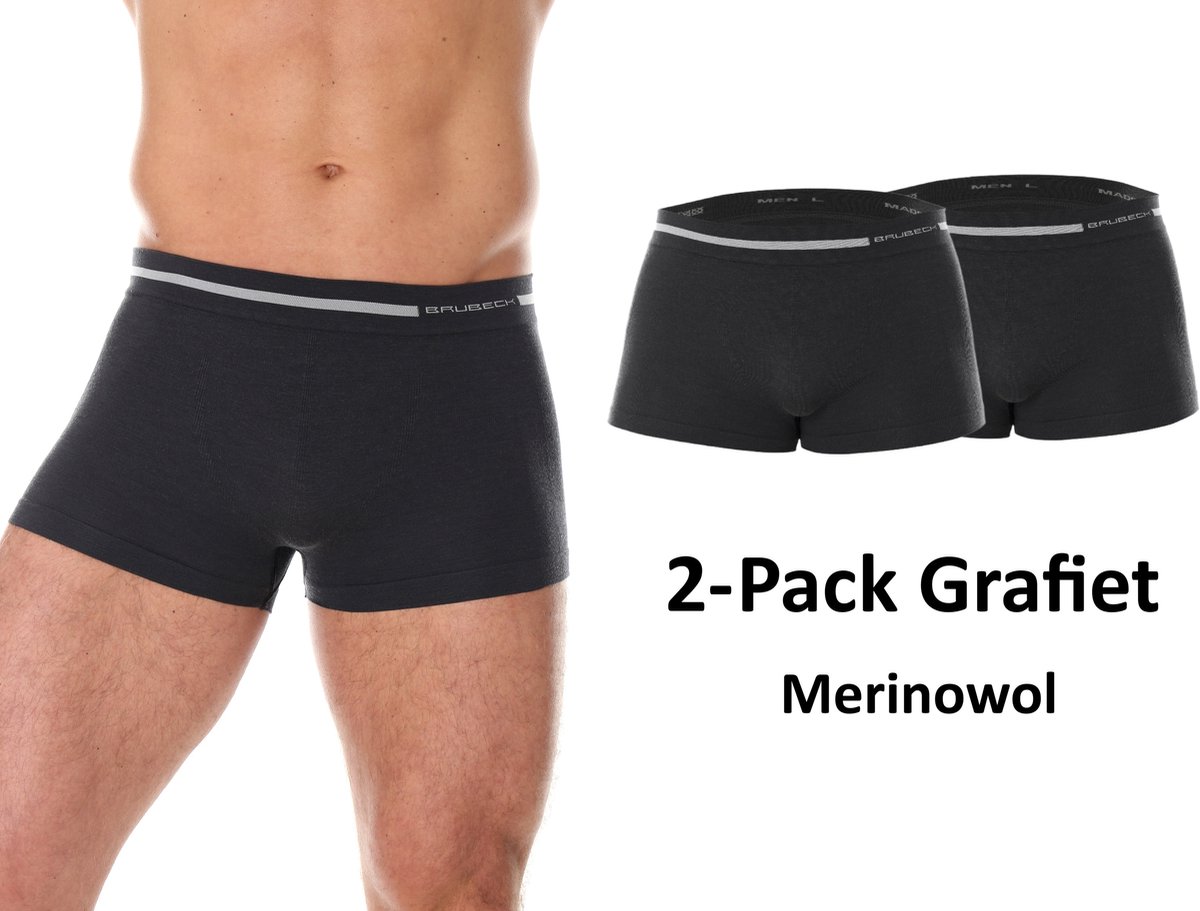 Brubeck Heren Boxershort 2-Pack Grafiet – Naadloos Merinowol Ondergoed – Comfort Wool - L