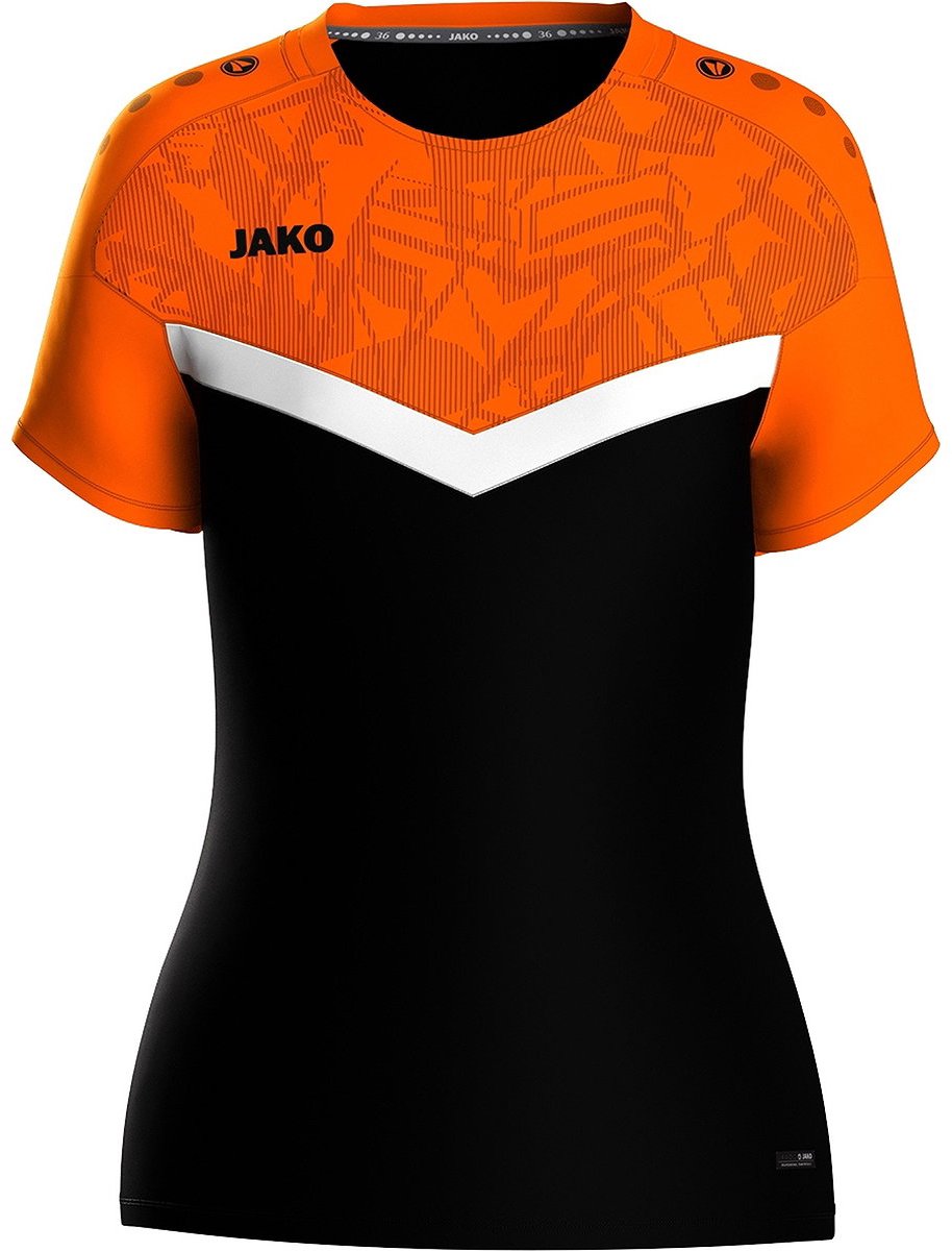 Jako Iconic T-Shirt Dames - Zwart / Fluo Oranje | Maat: 34