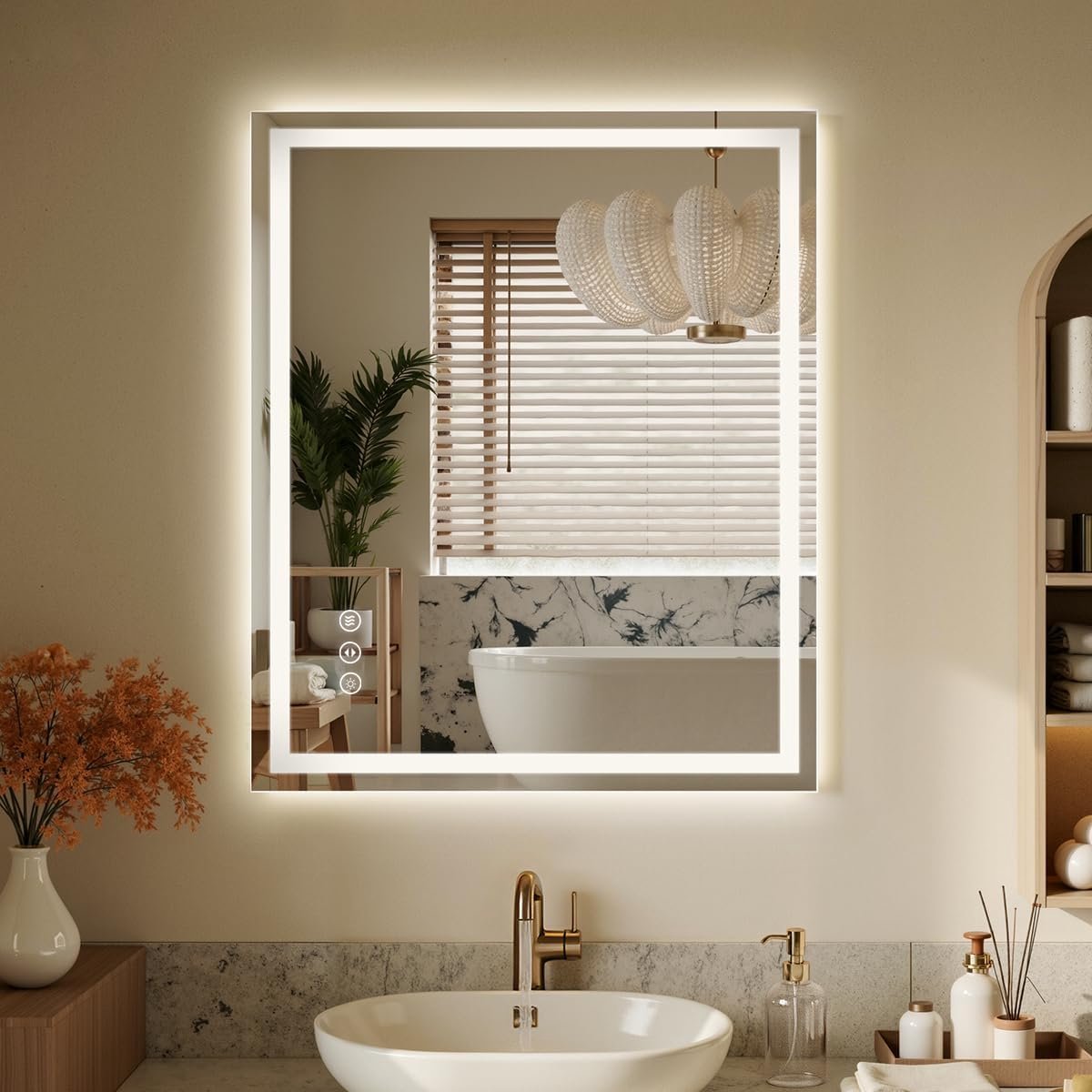 LED Badkamerspiegel - Verlichte Spiegel - Hygiënisch Werken - Anti-condens Dimbare Verlichting - 30x36 Inch - Wit