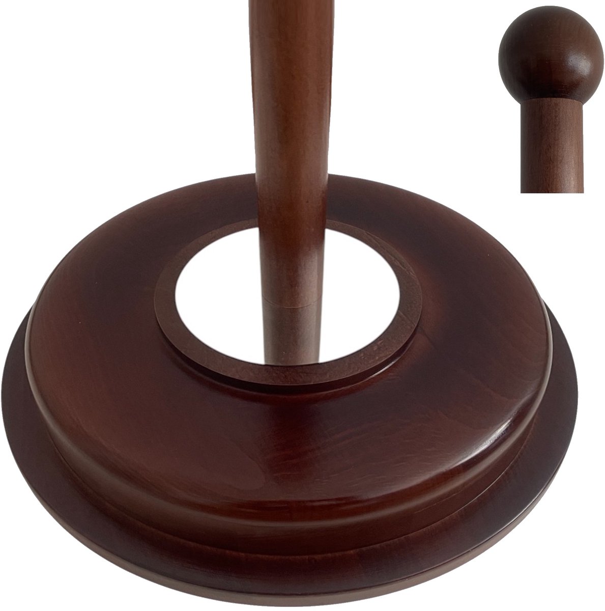Houten Vlaggenstandaard Donker met Voet en Mast – Beukenhout Gelakt – Ø350 mm Zware Voet 4 kg – RVS Details – Indoor
