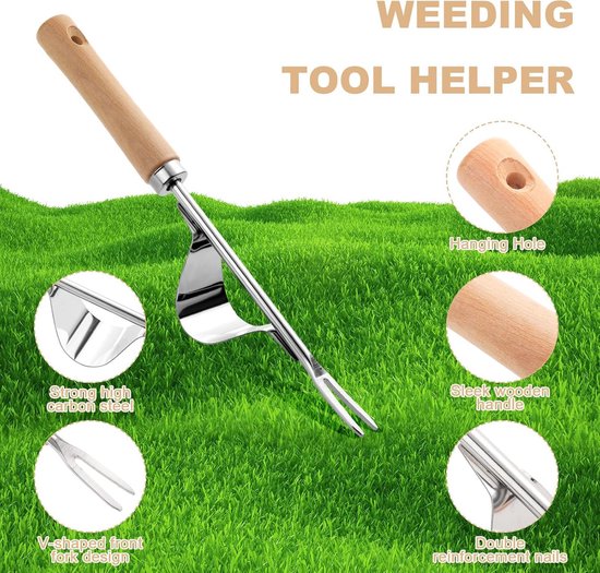Stainless Steel Weed Cutter - Hand Weed Cutter - Snail Tongs - Garden Dandelion Remover - Wooden Handle - Garden Lawn Yard - Y-Shaped Jader voor Digging - Weeding Tools — afbeelding 5