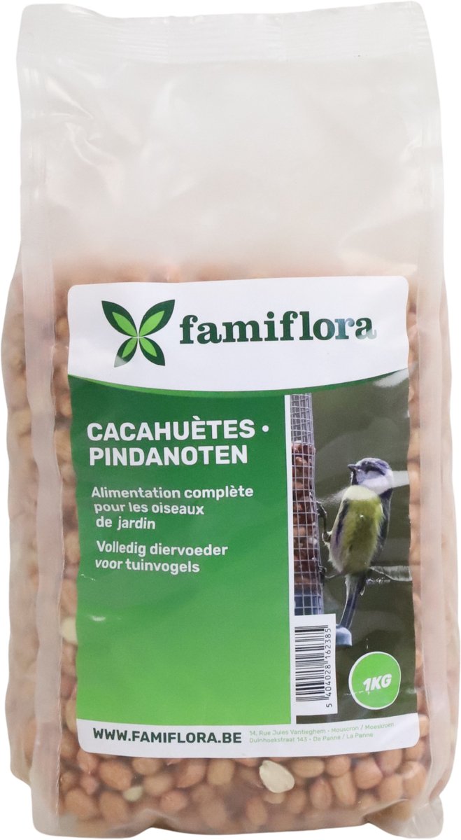 Famiflora Pinda's voor Buitenvogels - 1kg - Eiwitrijk vogelvoer - Premium kwaliteit pinda's - Rijk aan eiwitten en vetten - Trekt spechten en mezen aan