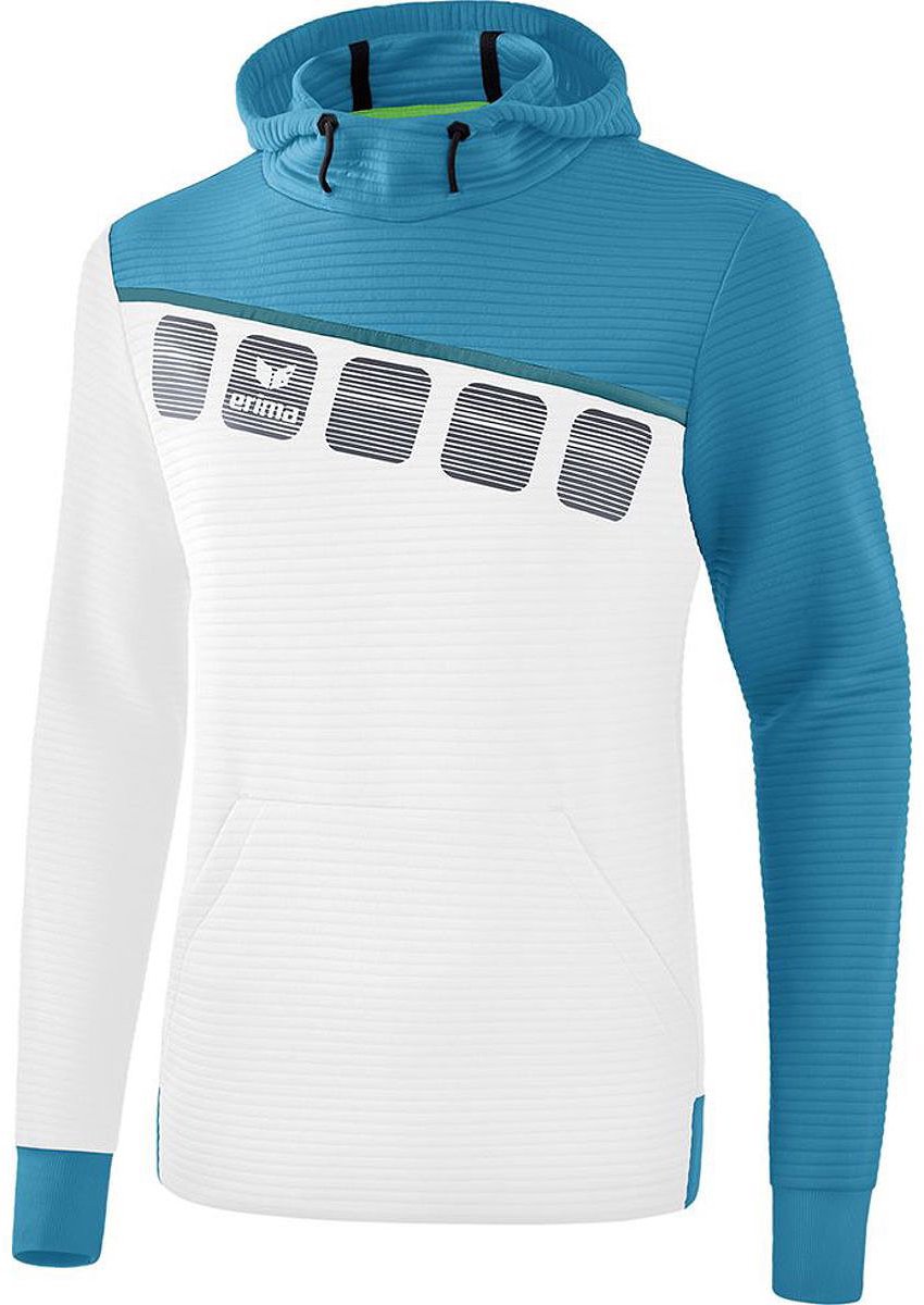 Erima 5-C Sweatshirt Met Capuchon Heren - Wit / Oriental Blue / Colonial Blue | Maat: S