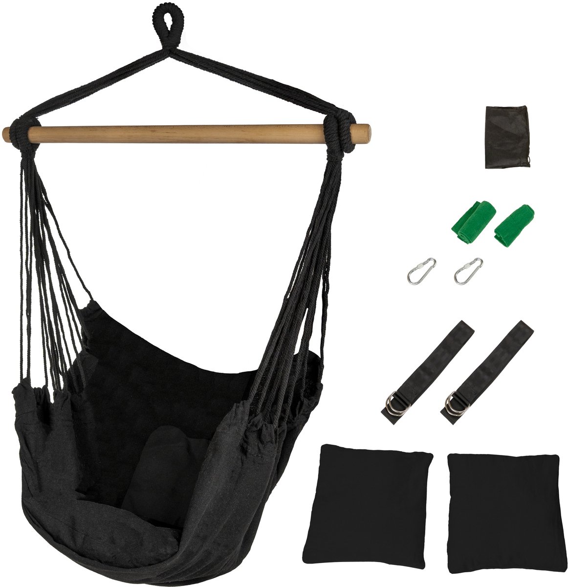 ib style Kalea Hangstoel - Hangnest - Binnen en buiten - 2 Kussen - Zwart