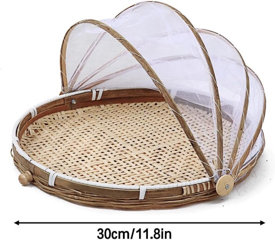Bamboe Fruitmand - Broodmand Vliegenkap - Voedsel Beschermen - Met Deksel - 30 cm Diameter — afbeelding 5