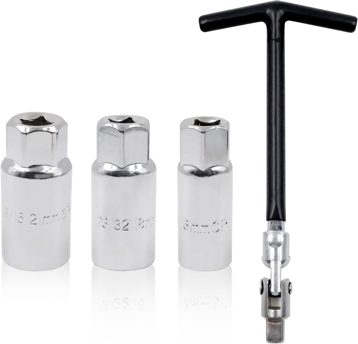 Bougiesleutel Set - Universele Moersleutel - Motor Onderhoud - Flexibele T-greep - 16 18 21 mm - Mat Zwart