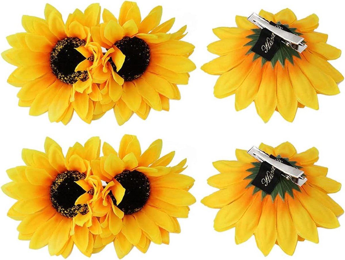 Zonnebloem Haarclips - Bloem Speldjes - Feestelijk Haar - Handgemaakt Design - 10cm Bloem - Geel