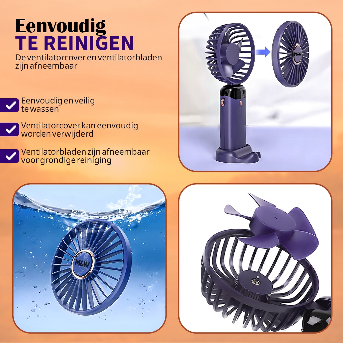 Rafada Handventilator, draagbare mini-ventilator, oplaadbaar, kleine zakventilator met 5 snelheden, geïntegreerde 4200 mAh-accu, opvouwbare USB- ventilator voor kantoor, outdoor