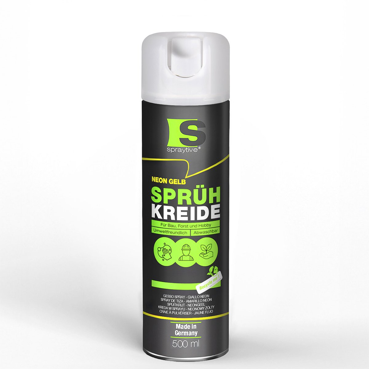 Spraytive 1x 500ml spuitkrijt neon geel markeerspray afwasbaar krijtspray voor tijdelijk markeren op asfalt gras en beton hoge dekking