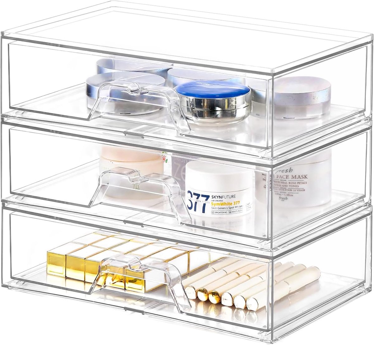 Make-up Opbergers - Cosmetica Bakjes - Badkamer Organiseren - Stapelbaar Ontwerp - 30x18x9 cm - Transparant