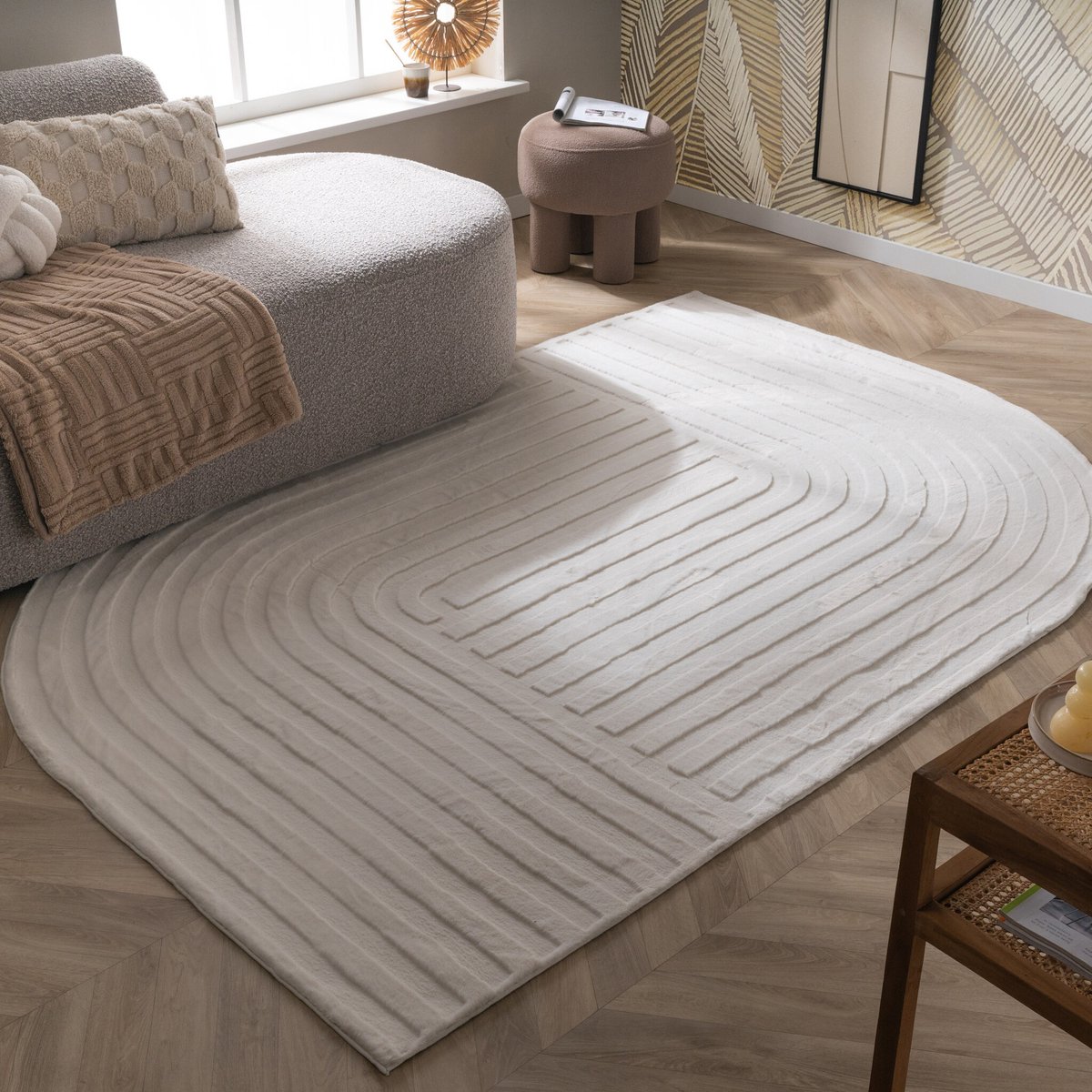 Fraai Organisch vloerkleed - Flowy Lines Creme - 140x200cm