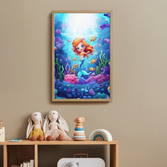 Nachtlampje 40x60 cm - Kinder lamp - Zeemeermin - Onderwaterwereld - Vissen - Oceaan - Tafellamp kinderkamer draadloos - Slaapkamer lampje - Bedlamp kinderen - Kinderlampje - Wandlamp babykamer - Nachtlampjes van OnlyWow — afbeelding 3