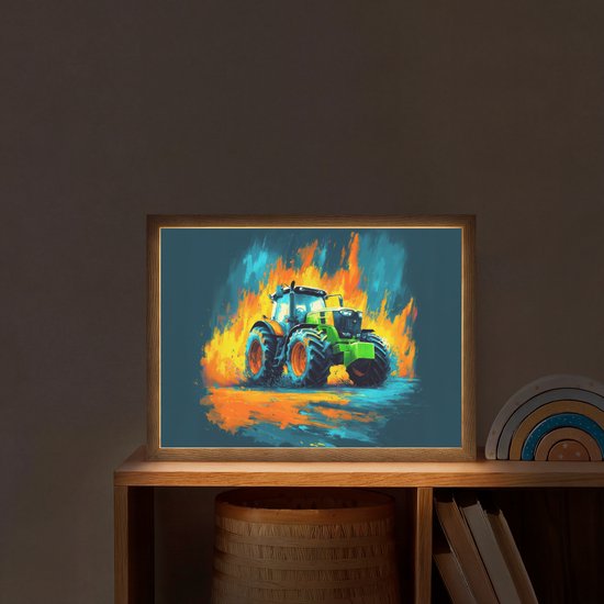 Nachtlampje 40x30 cm - Kinder lamp - Abstract - Tractor - Groen - Tafellamp kinderkamer draadloos - Slaapkamer lampje - Bedlamp kinderen - Kinderlampje - Wandlamp babykamer - Nachtlampjes van Merkloos — afbeelding 2