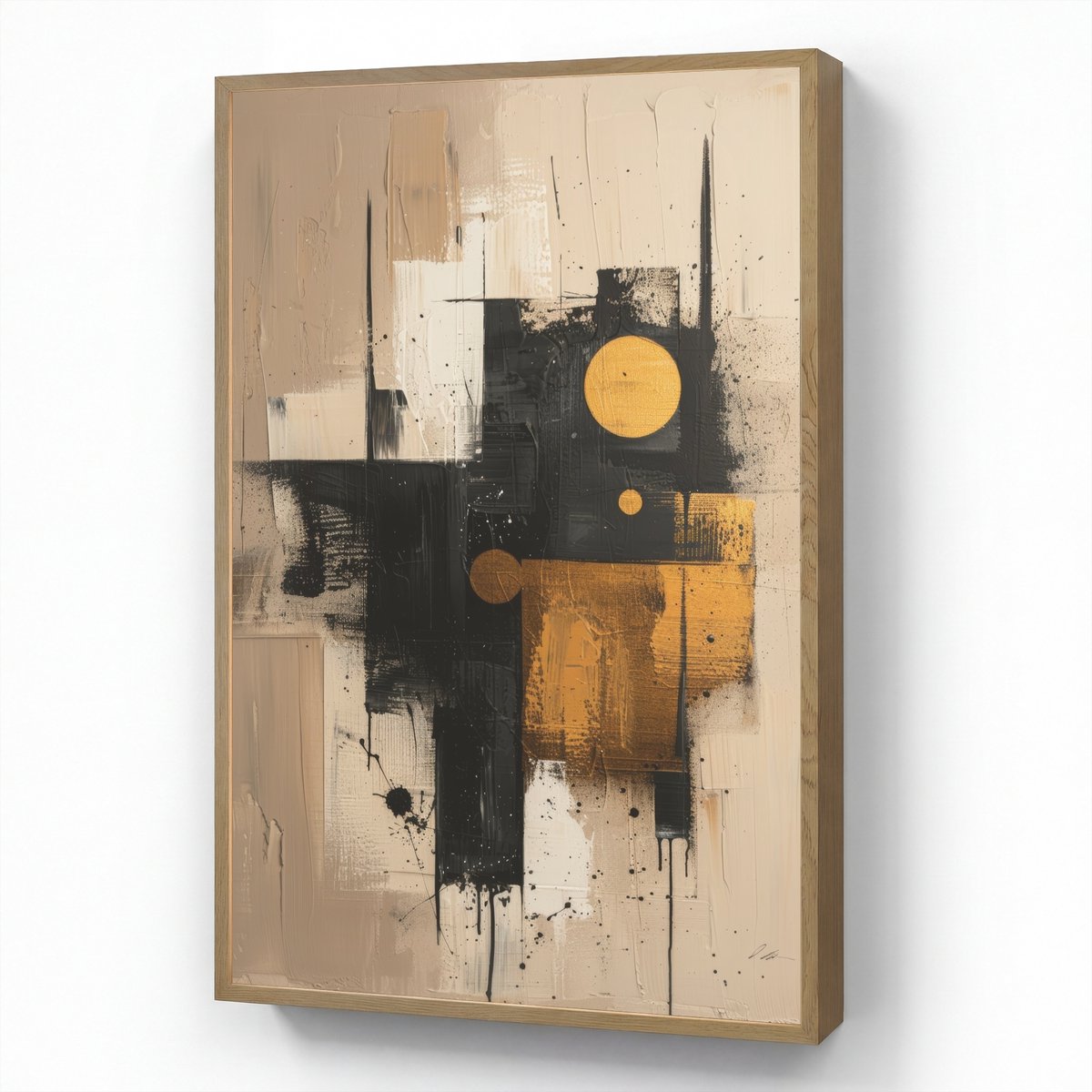 Wandlamp 70x100 cm - Oplaadbaar - Abstract - Zwart - Goud - Modern - Wandlampen binnen woo