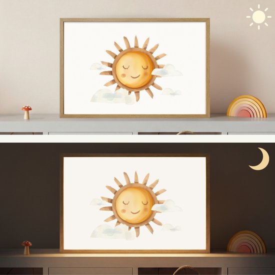Nachtlampje 60x40 cm - Kinder lamp - Zon - Wolken - Pastel kleuren - Tafellamp kinderkamer draadloos - Slaapkamer lampje - Bedlamp kinderen - Kinderlampje - Wandlamp babykamer - Nachtlampjes van Merkloos — afbeelding 4