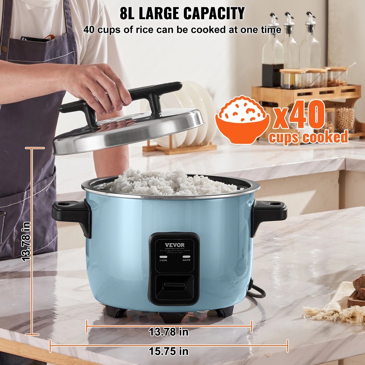 Seth Select Rijstkoker, Rijstkoker 8L, Electrische rijstkoker, Rice cooker, Rijstkookpan met aluminium anti aanbak, 24-uurs warm houden. thumbnail 3